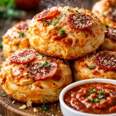 Image of Quick and Easy Pepperoni Parmesan Biscuits with Dipping Sauce
