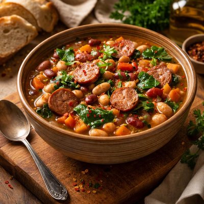Image of Quick and Easy Spicy Sausage Bean Soup