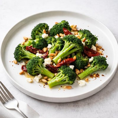 Image of Quick Braised Broccoli with Sun Dried Tomatoes and Goat Cheese