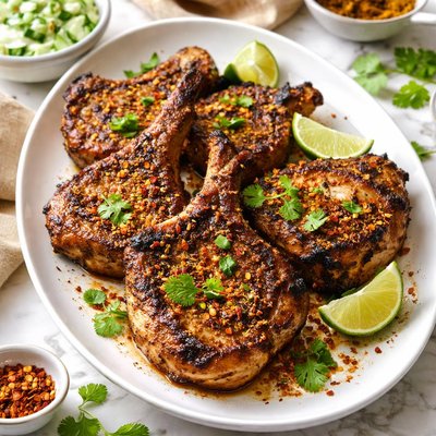 Image of Quick Brined Pork Chops Grilled with Indian Spice Rub