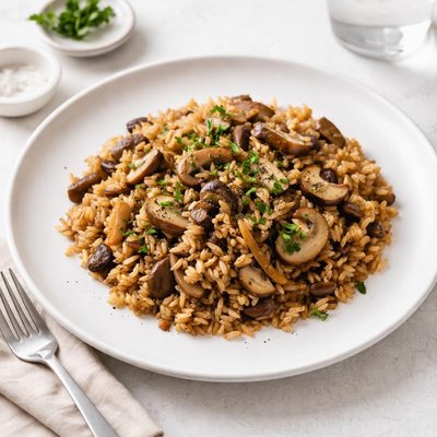 Image of Quick Brown Rice with Onions and Mushrooms