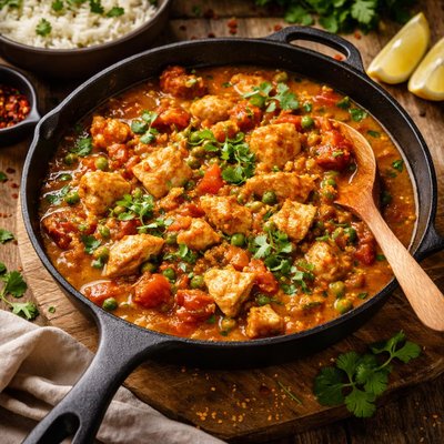 Image of Quick Chicken Curry with Tomatoes and Peas