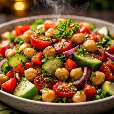 Image of Quick Healthy and Satisfying Garbanzo Veggie Salad