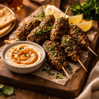 Image of Quick Lamb Kofta with Harissa Yogurt Sauce