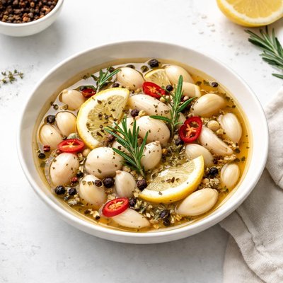 Image of Quick Pickled Garlic with Mediterranean Flavors