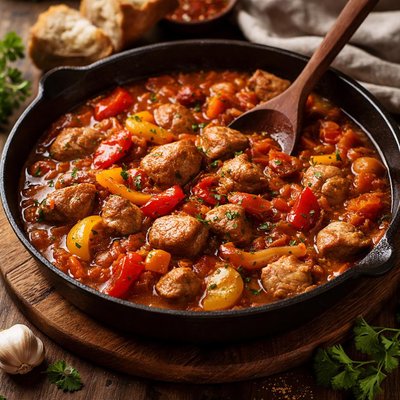 Image of Quick Pork Stew with Peppers and Tomatoes
