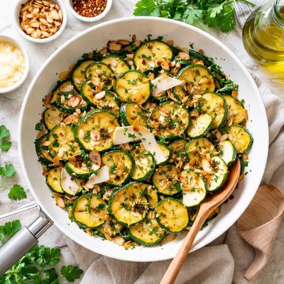 Image of Quick Saute of Zucchini with Toasted Almonds and Pecorino