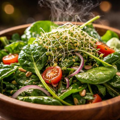 Image of Quick Spinach Salad with Sprouts