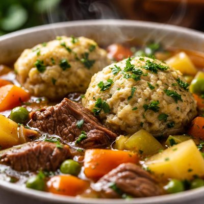 Image of Quick Veggie Beef Soup with Parsley Dumplings
