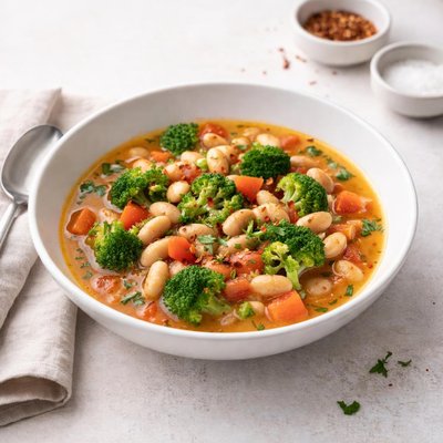 Image of Quick White Bean Broccoli and Tomato Chowder