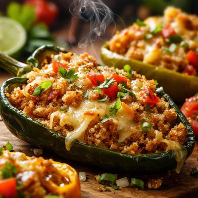 Image of Quinoa and 3 Cheese Stuffed Bell or Poblano Peppers