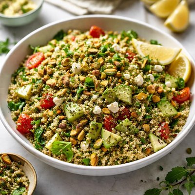 Image of Quinoa and Pistachio Salad with Moroccan Pesto