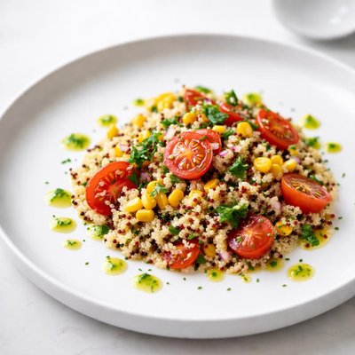 Image of Quinoa Corn and Tomato Salad with Chive Infused Oil