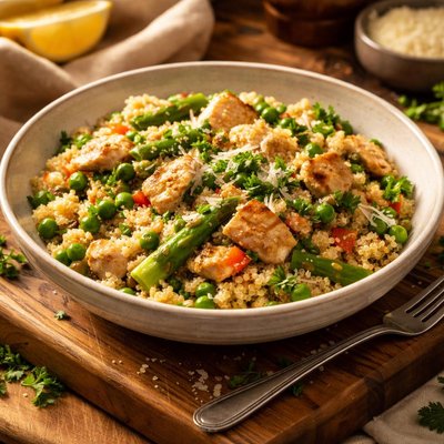 Image of Quinoa Primavera with Chicken Spring Peas and Asparagus