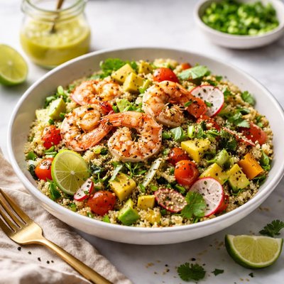 Image of Quinoa Salad with Lime Ginger Dressing and Shrimp