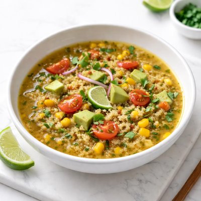 Image of Quinoa Soup with Avocado and Corn