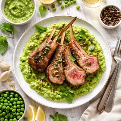 Image of Rack of Lamb with Minted Pea Puree