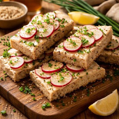 Image of Radish Chive Tea Sandwiches with Sesame and Ginger