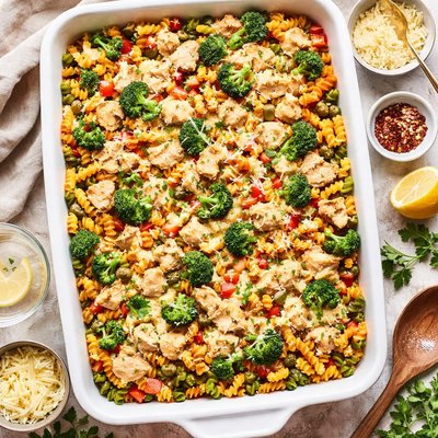 Image of Rainbow Rotini Chicken Broccoli Casserole