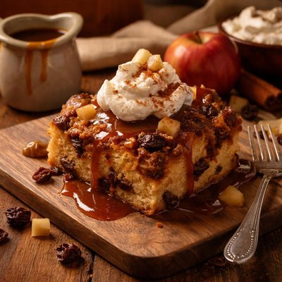 Image of Raisin Bread Pudding with Apple Molasses Sauce