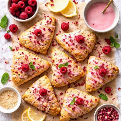 Image of Raspberry Scones with Rose Water Glaze