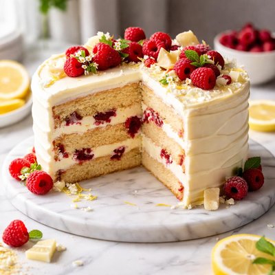 Image of Raspberry White Chocolate Cake with Lemon Buttercream