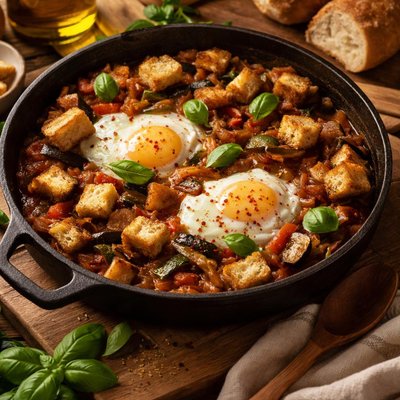 Image of Ratatouille with Poached Eggs and Garlic Croutons