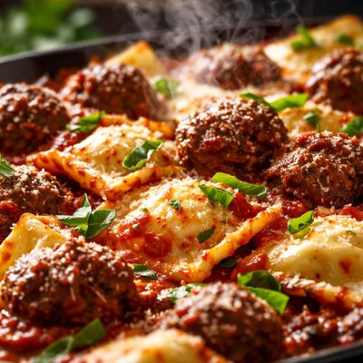 Image of Ravioli and Meatball Bake