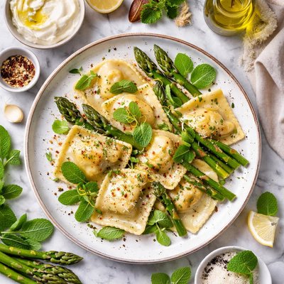 Image of Ravioli with Asparagus Mint Mascarpone
