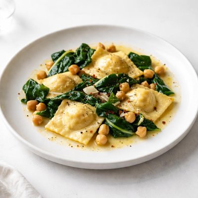 Image of Ravioli with Garbanzos and Spinach