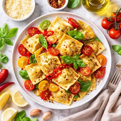 Image of Ravioli with Garlic Peppers and Tomatoes