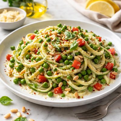 Image of Raw Alfredo Zucchini with Peas Peppers
