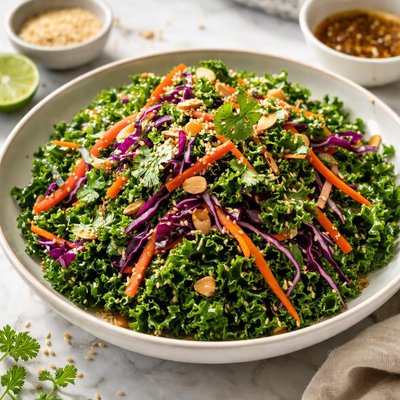 Image of Raw Kale Salad with an Asian Middle Eastern Vinaigrette