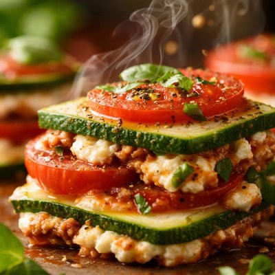 Image of Raw Lasagna Zucchini and Tomato
