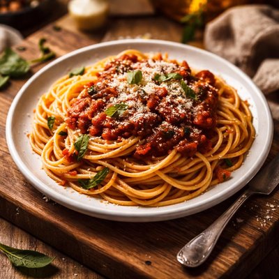 Image of Raw Spaghetti with Marinara Sauce