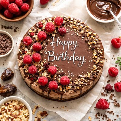 Image of Raw Vegan Chocolate and Raspberry Birthday Cake