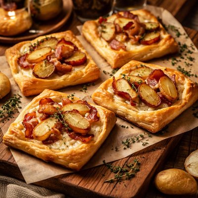 Image of Reblochon Tarts with Bacon Fingerling Potatoes