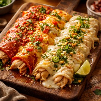 Image of Red and White Chicken Enchiladas