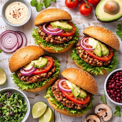 Image of Red Bean and Mushroom Veggie Burgers