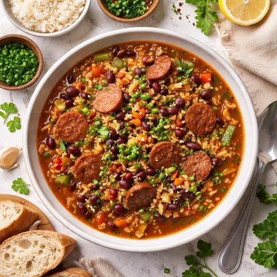 Image of Red Bean Rice and Sausage Soup