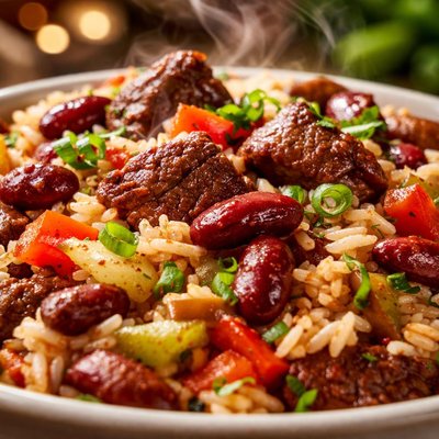 Image of Red Beans and Rice with Veggies and Beef