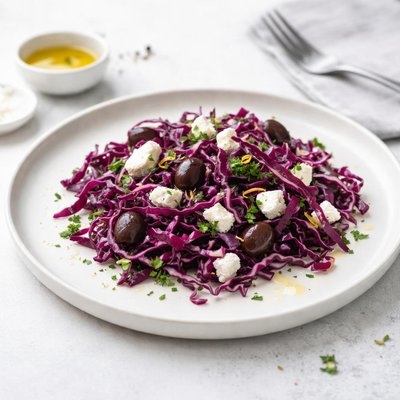 Image of Red Cabbage Feta Olive Salad