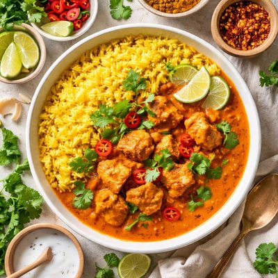Image of Red Curry Chicken with Faux Saffron Rice