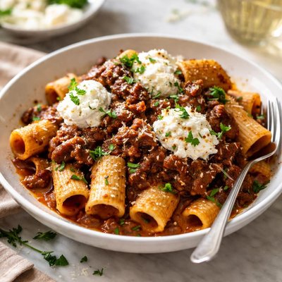 Image of Red Deer Venison Ragu with Rigatoni Fresh Ricotta