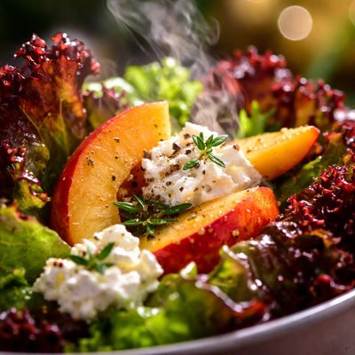 Image of Red Leaf Lettuce with Peach and Fresh Chevre