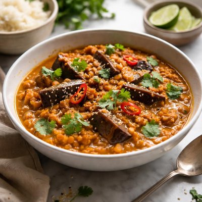Image of Red Lentil and Aubergine Eggplant Curry