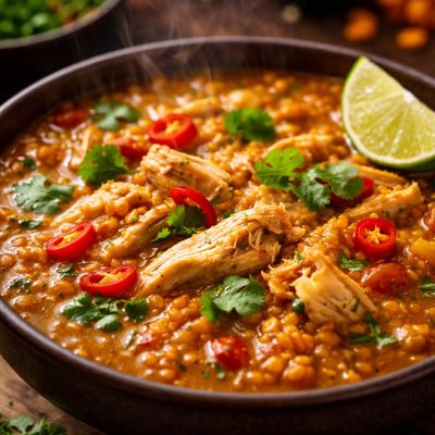 Image of Red Lentil and Chicken Soup Indian Style