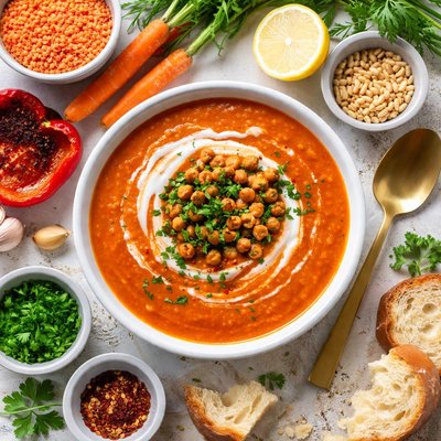 Image of Red Lentil Carrot and Roasted Red Pepper Soup