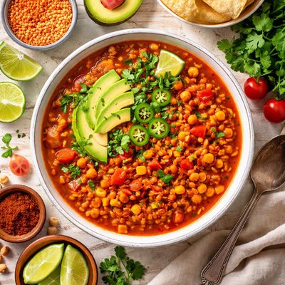 Image of Red Lentil Chickpea Garbanzo Chili Soup