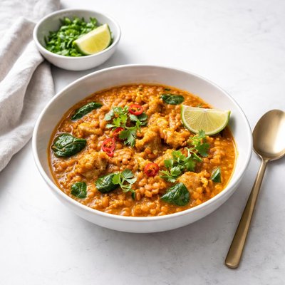 Image of Curry de lentejas rojas bajo en grasa.